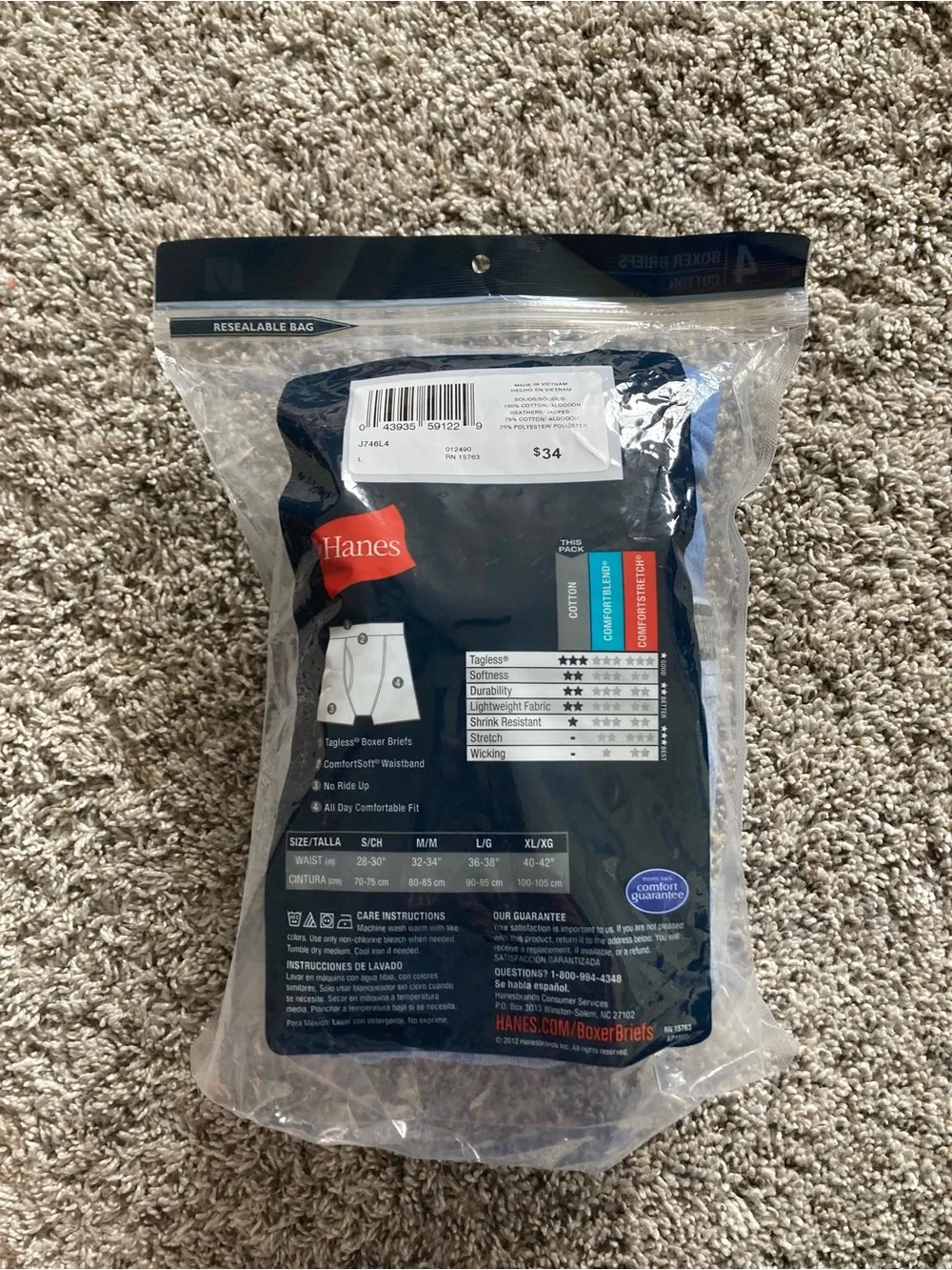 Hanes 4 Pack Tagless Boxer Briefs Comfortsoft Waistband No Ride Up New - Size LG